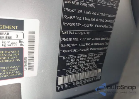 2016 Land Rover Range Rover Sport Svr z USA, uszkodzony, nr VIN SALWZ2EF6GA546565